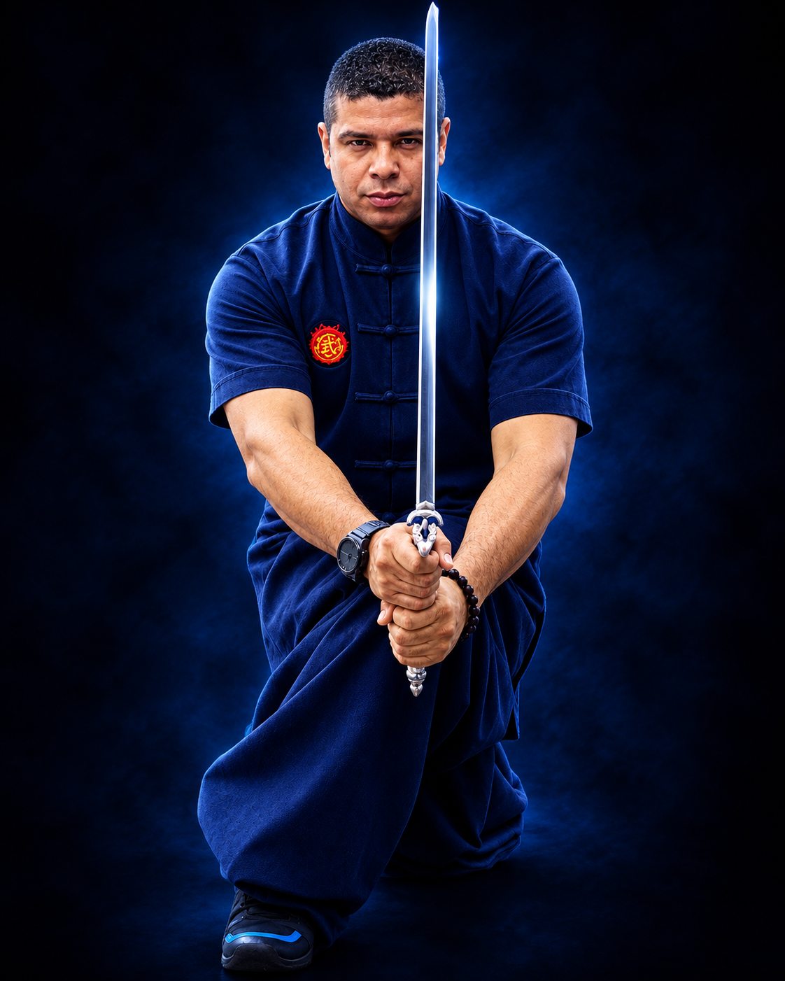Harold González Paz con la espada del tai chi